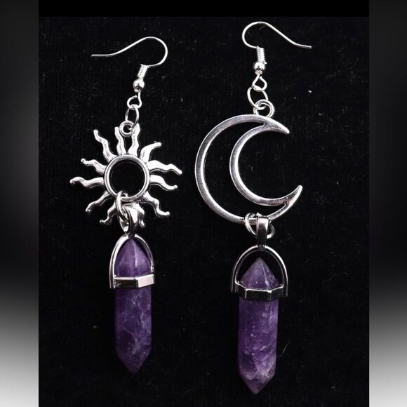 Purple Moon and Sun Earrings A969 - Picture 2 of 3